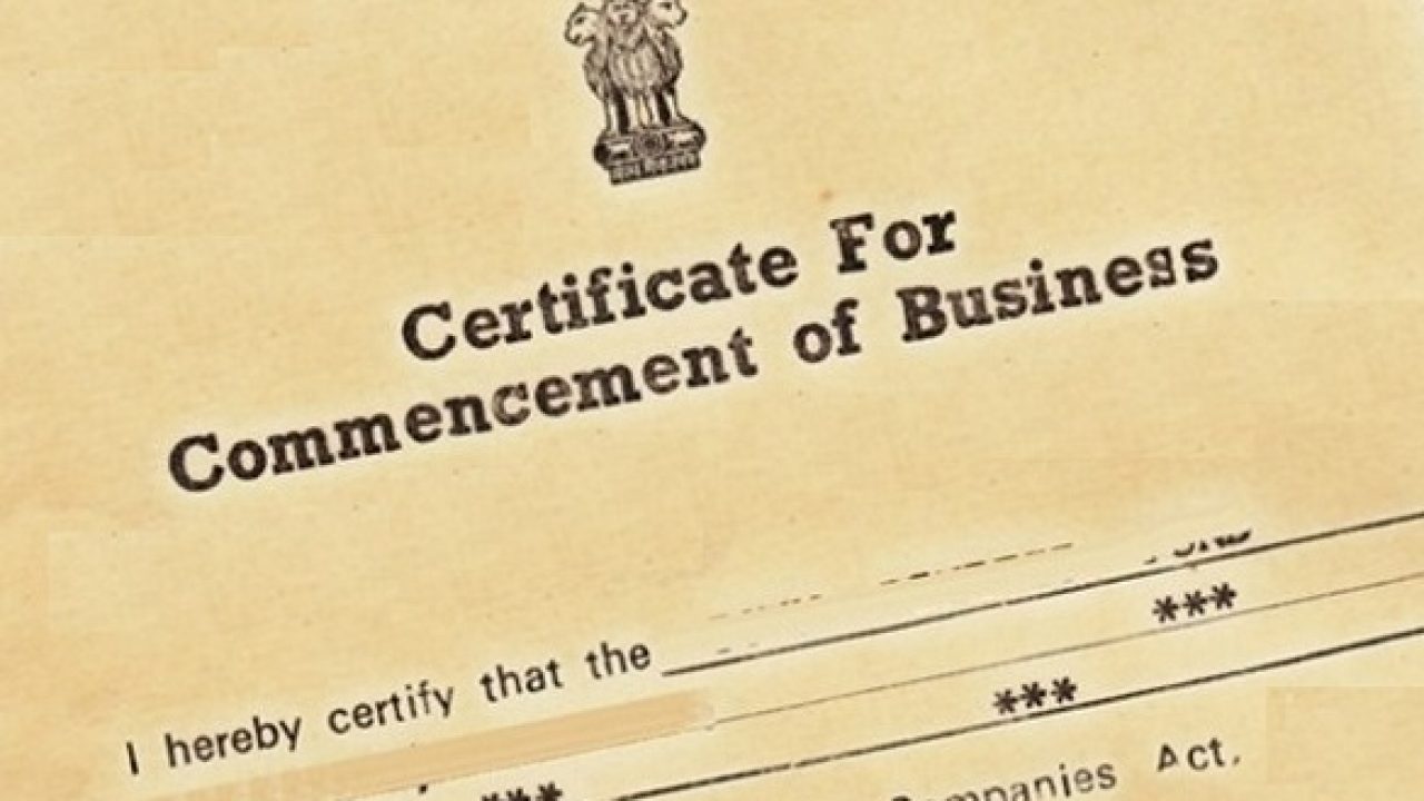 What is the commencement of certificate of business?